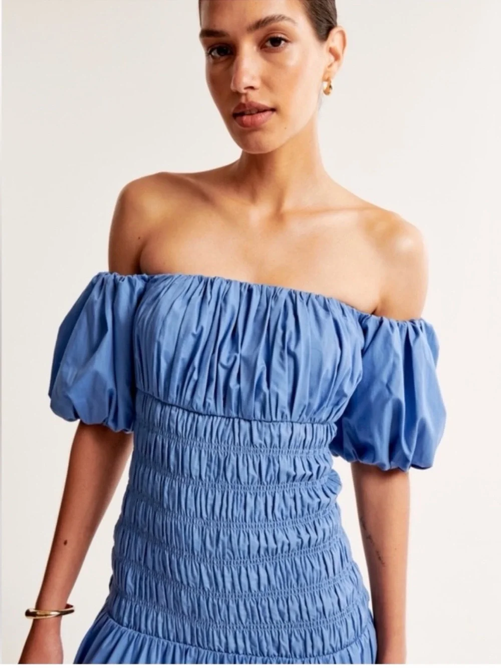 Abercrombie & Fitch Smocked Drop Waist Maxi Dress Blue Size MT